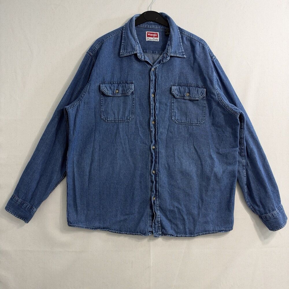 Wrangler Denim Shirt Mens Large Button Down Pockets Blue